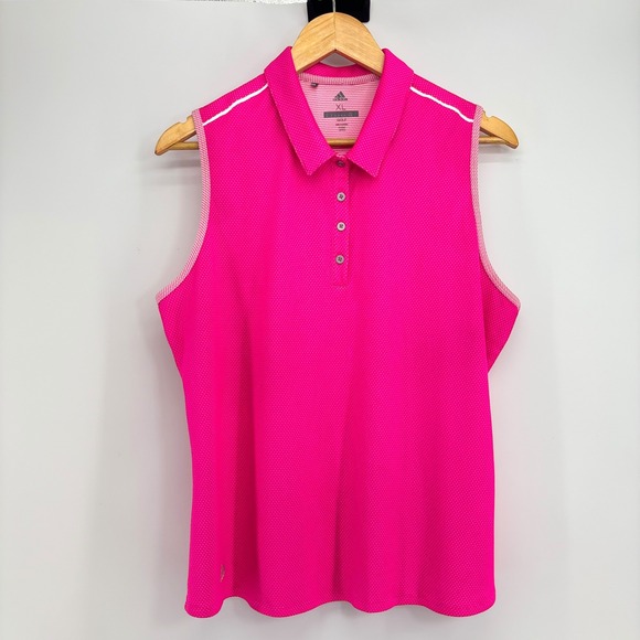 adidas Tops - Adidas Golf Women Polo XL Collared Performance Sleeveless Pink Dot Athletic Top